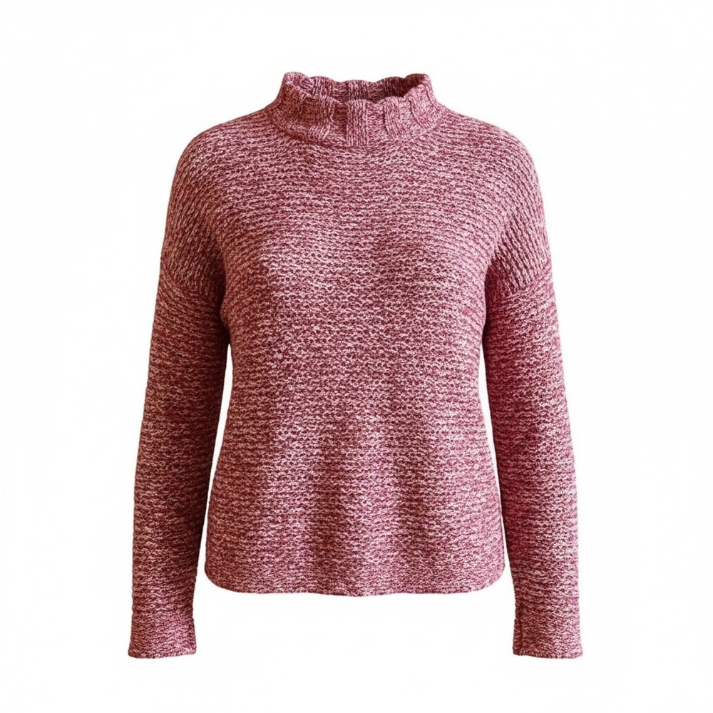 St. John's Bay Red & Cream Marled Knit Sweater Mock Turtleneck Warm Pullover PXL